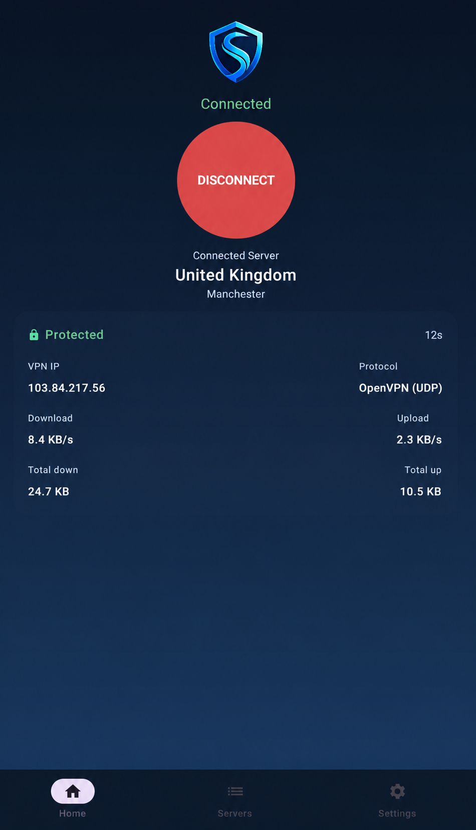 ShadowIP VPN Android app connected screen
